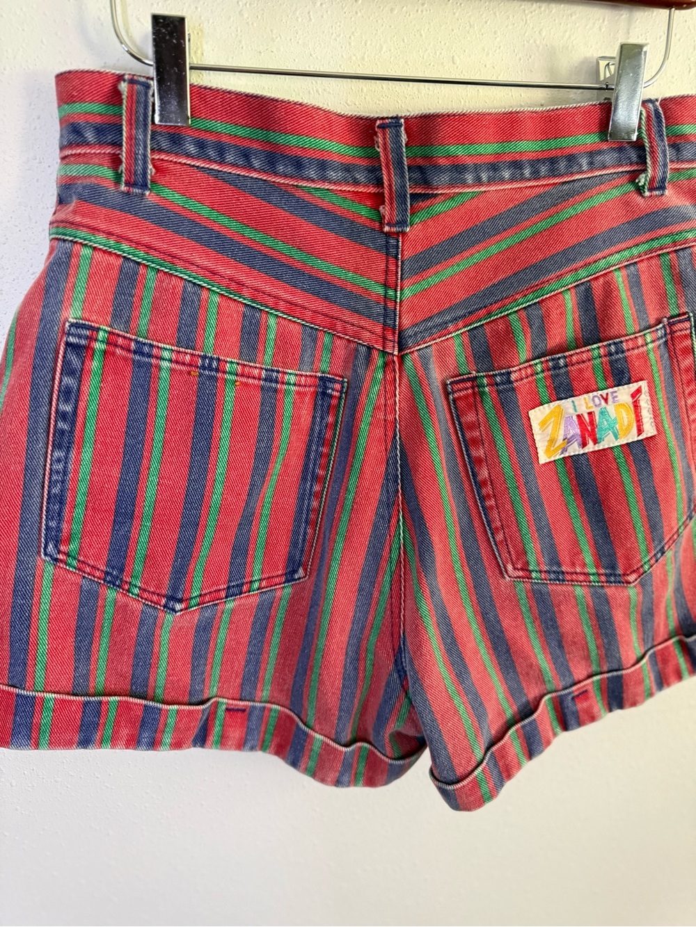 Vintage Striped Denim Shorts High Rise Novelty 90s Retro - Picture 6 of 9